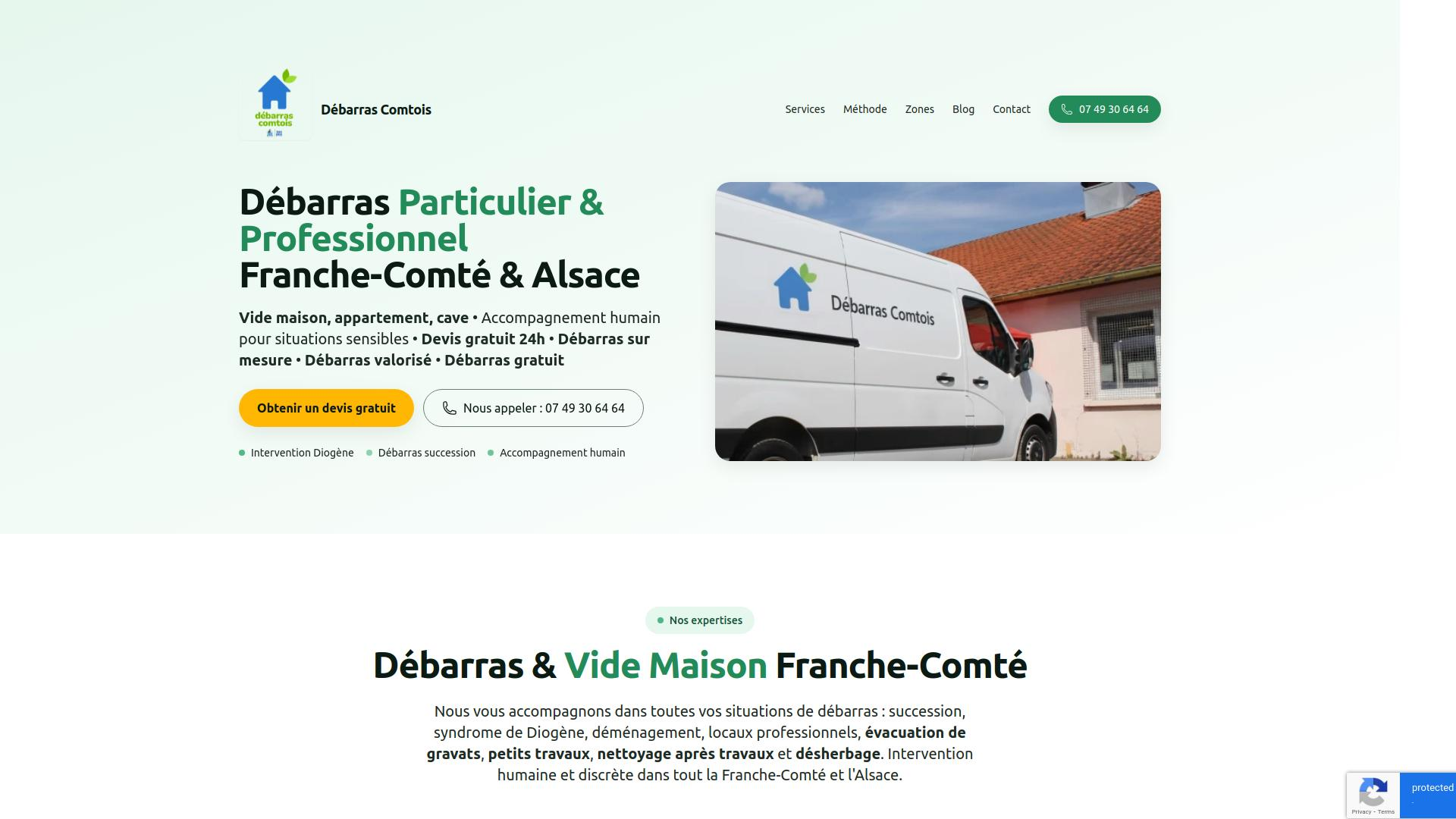 Débarras Comtois - Site vitrine pour entreprise de débarras en Franche-Comté développé par Bungee